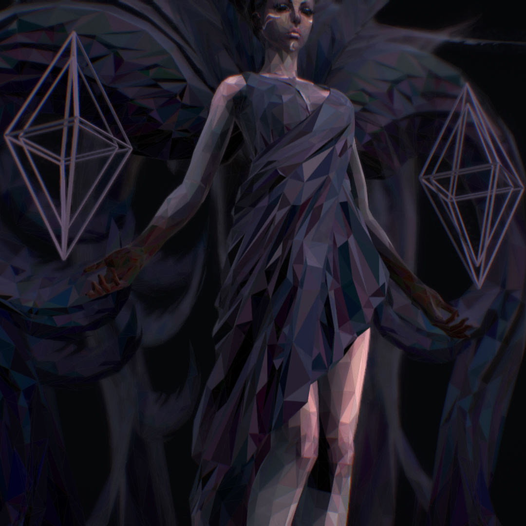 Polygon Art Dark Angel B  Witch 3d Model Low-poly 3D model_28