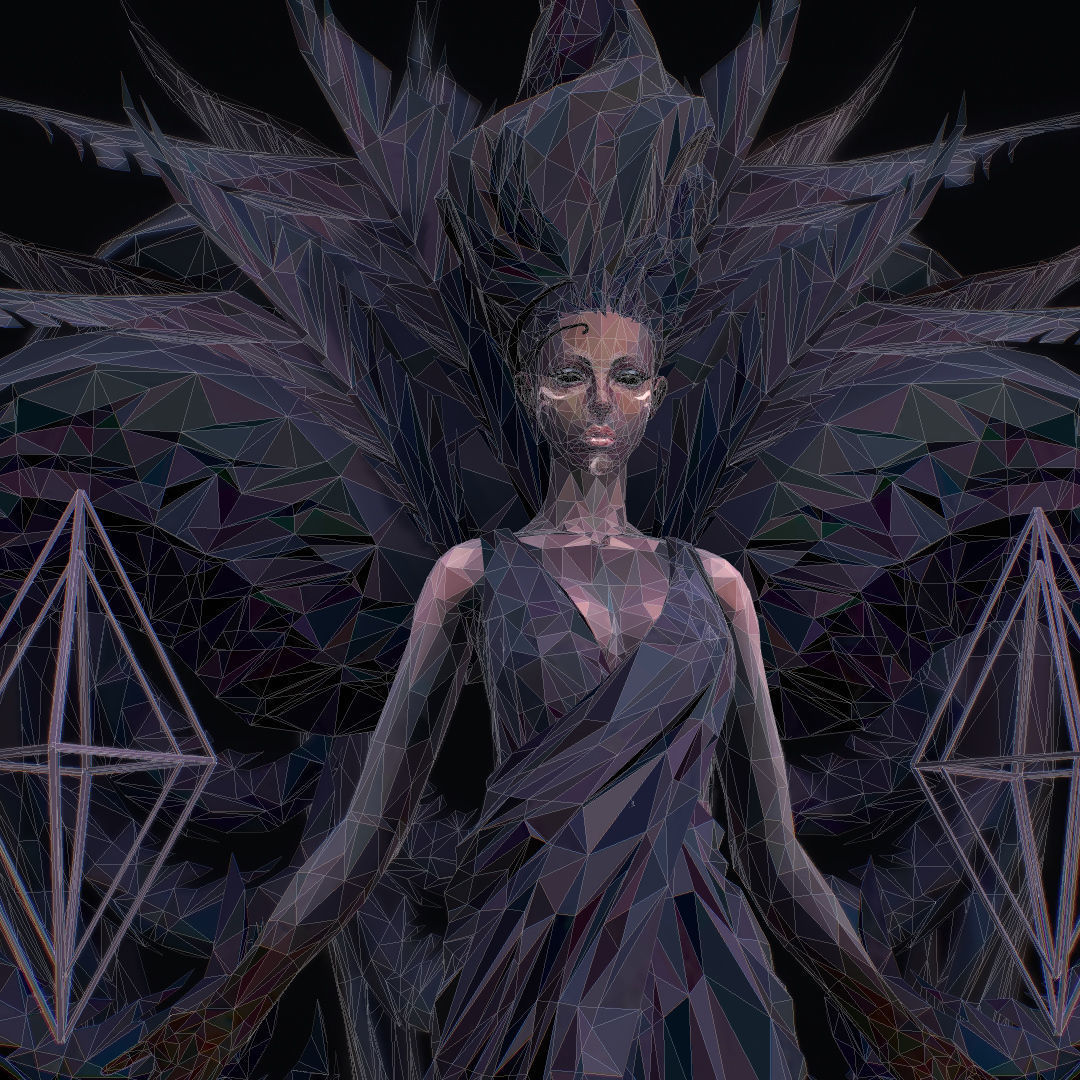 Polygon Art Dark Angel B  Witch 3d Model Low-poly 3D model_52