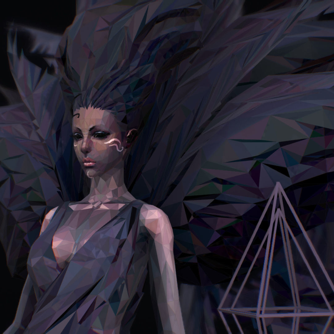 Polygon Art Dark Angel B  Witch 3d Model Low-poly 3D model_32