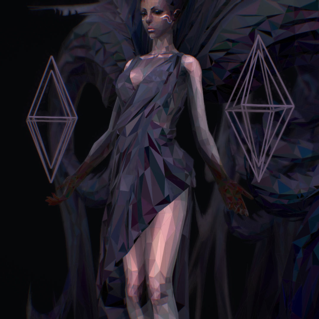 Polygon Art Dark Angel B  Witch 3d Model Low-poly 3D model_15