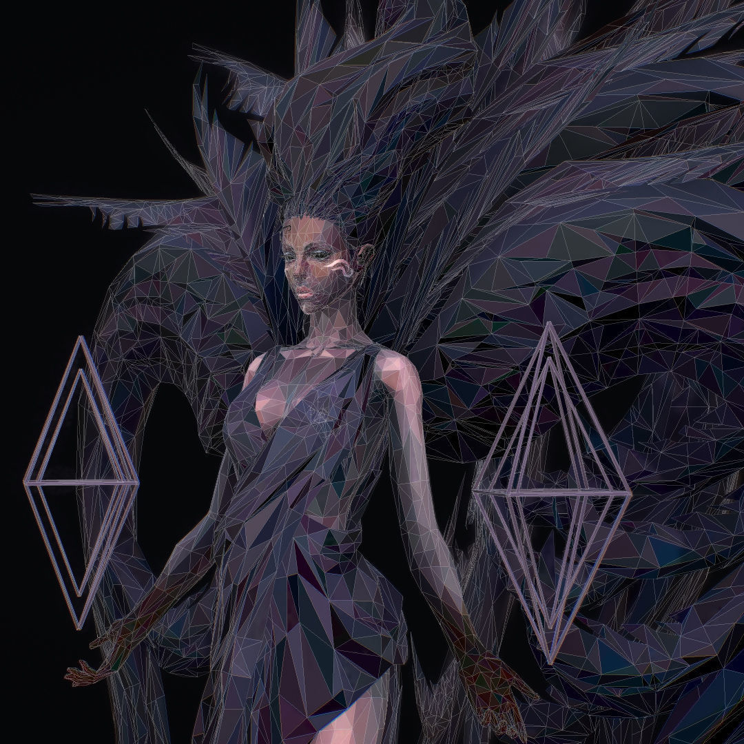 Polygon Art Dark Angel B  Witch 3d Model Low-poly 3D model_58