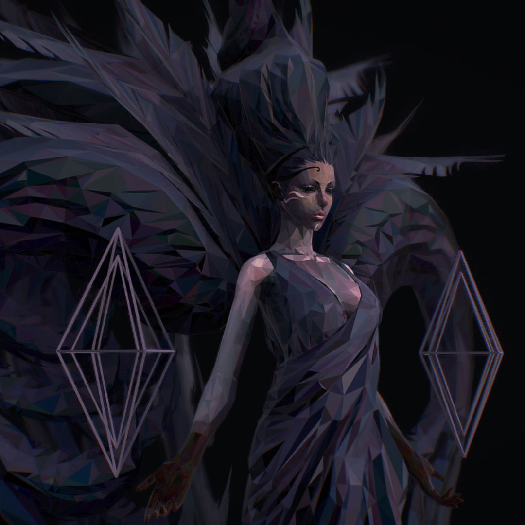 Polygon Art Dark Angel B  Witch 3d Model Low-poly 3D model_19