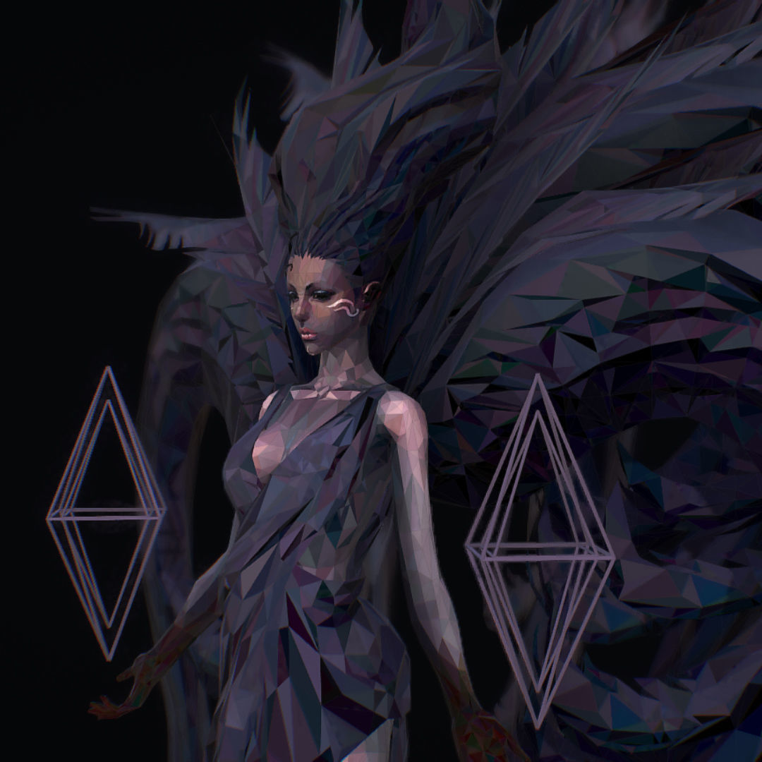 Polygon Art Dark Angel B  Witch 3d Model Low-poly 3D model_23