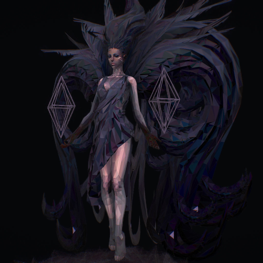 Polygon Art Dark Angel B  Witch 3d Model Low-poly 3D model_2