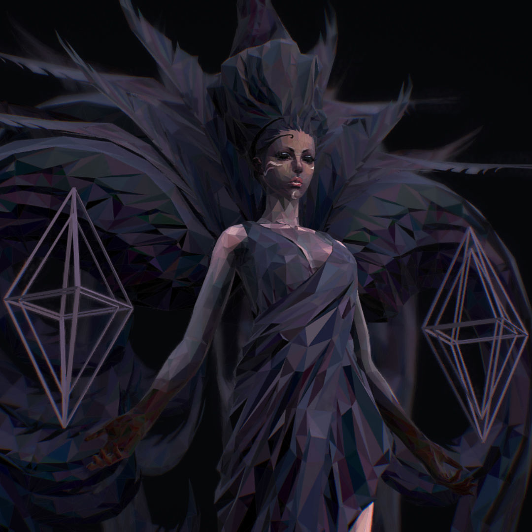 Polygon Art Dark Angel B  Witch 3d Model Low-poly 3D model_26