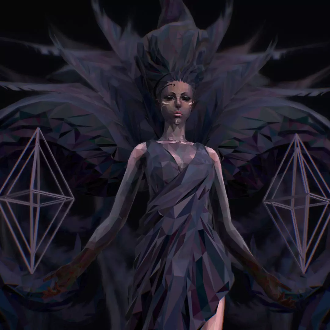 Polygon Art Dark Angel B  Witch 3d Model Low-poly 3D model_0