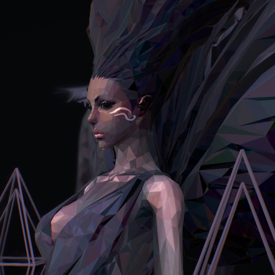 Polygon Art Dark Angel B  Witch 3d Model Low-poly 3D model_45