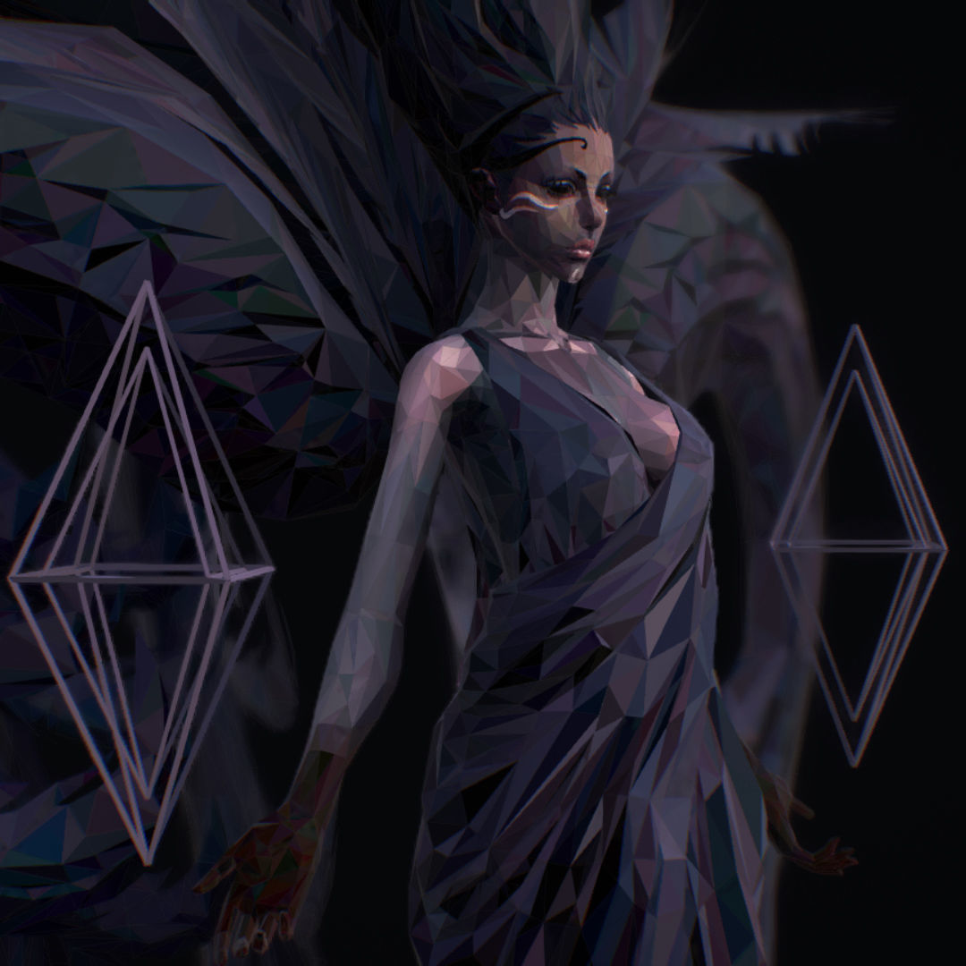 Polygon Art Dark Angel B  Witch 3d Model Low-poly 3D model_49