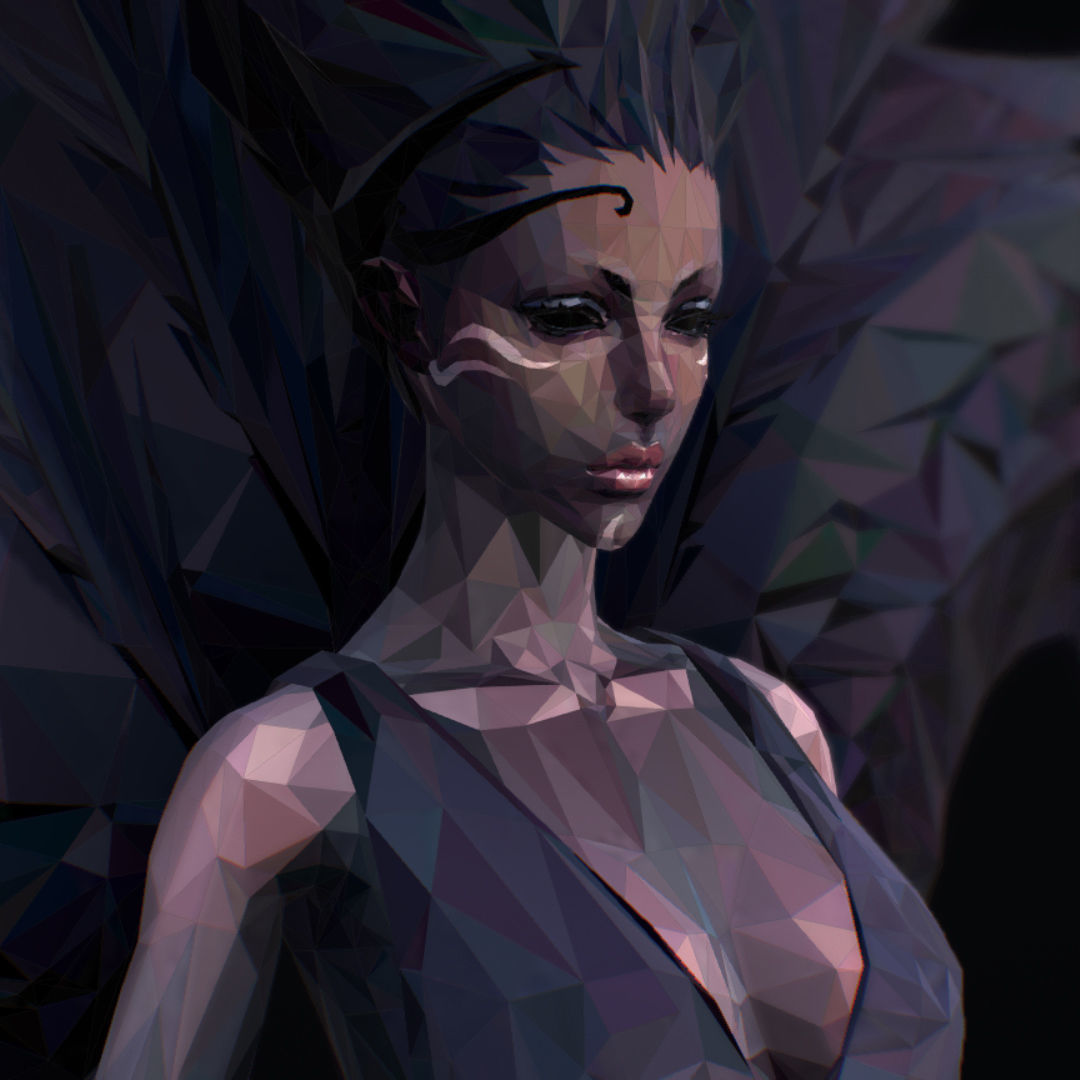 Polygon Art Dark Angel B  Witch 3d Model Low-poly 3D model_37