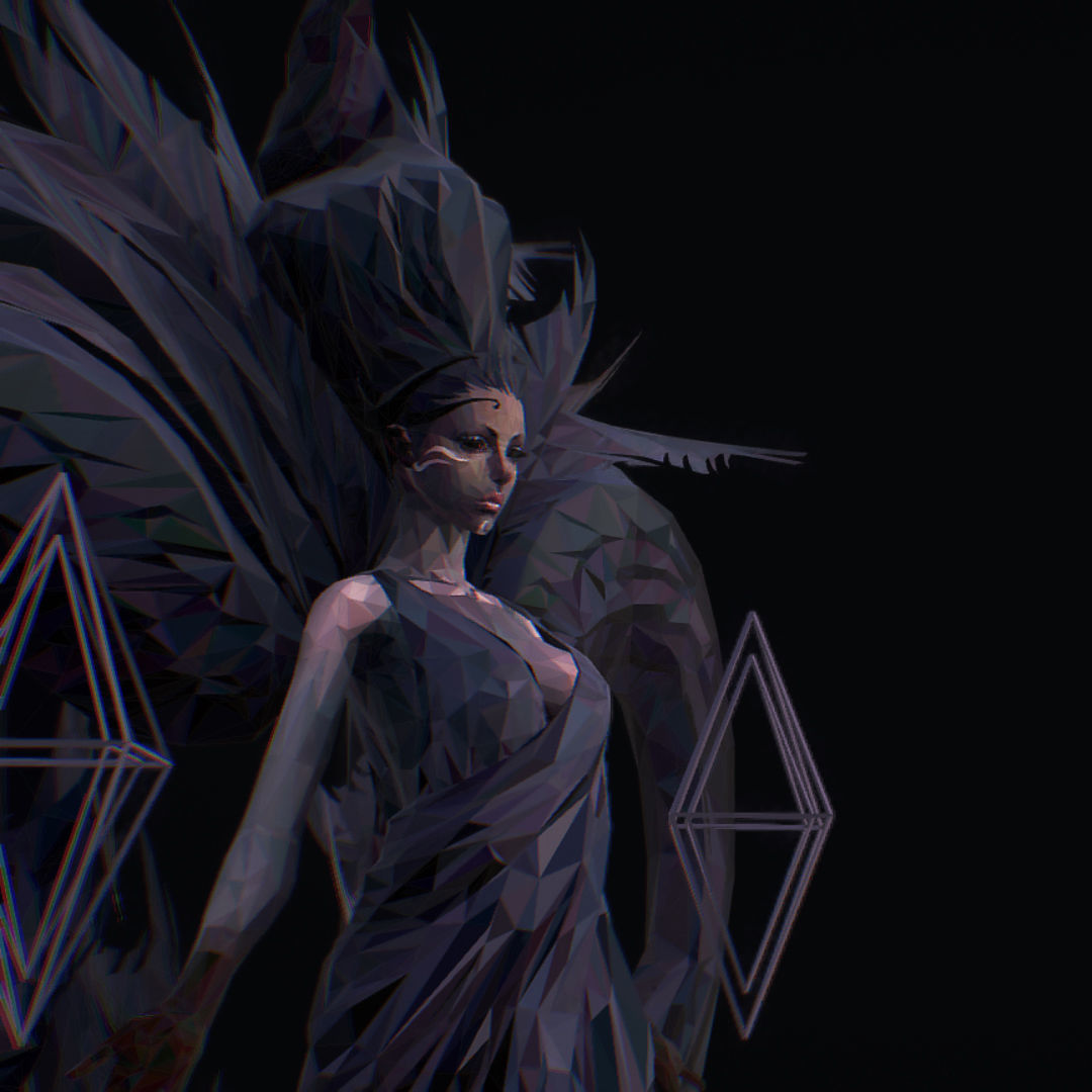 Polygon Art Dark Angel B  Witch 3d Model Low-poly 3D model_44