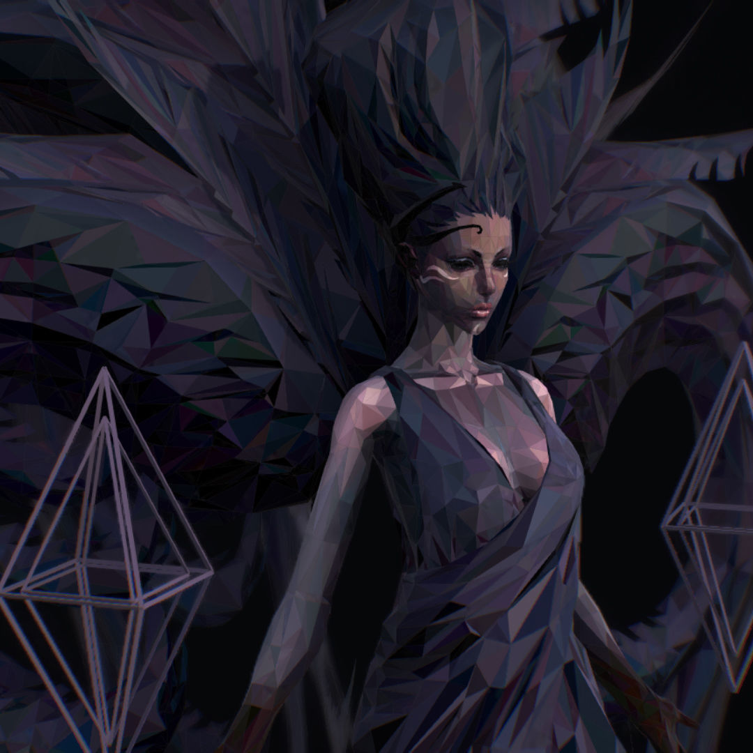 Polygon Art Dark Angel B  Witch 3d Model Low-poly 3D model_34