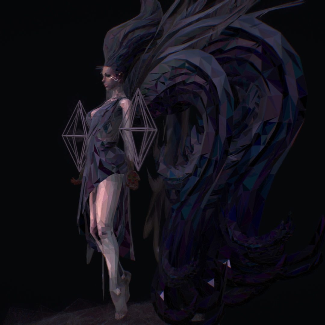 Polygon Art Dark Angel B  Witch 3d Model Low-poly 3D model_14