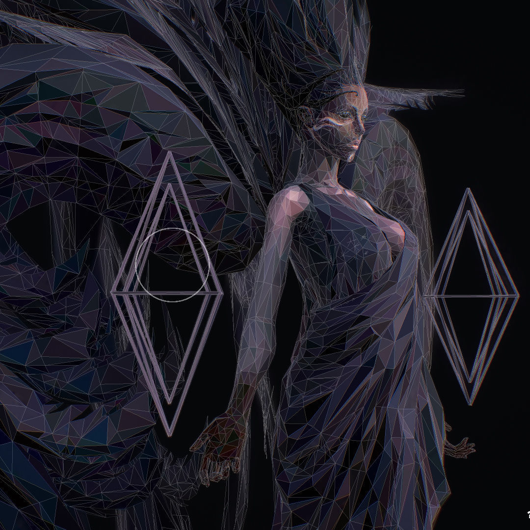 Polygon Art Dark Angel B  Witch 3d Model Low-poly 3D model_57