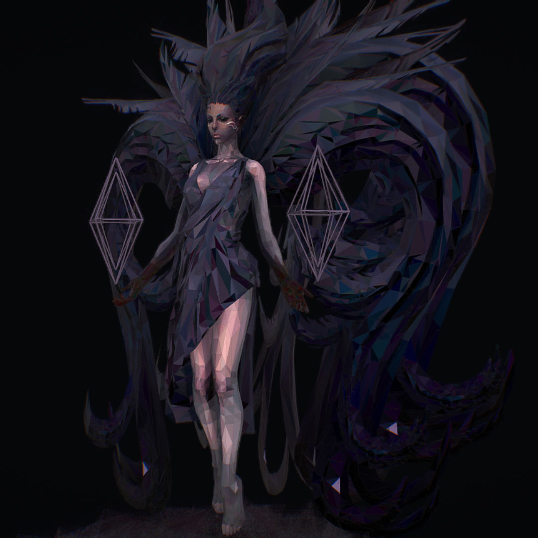 Polygon Art Dark Angel B  Witch 3d Model Low-poly 3D model_16