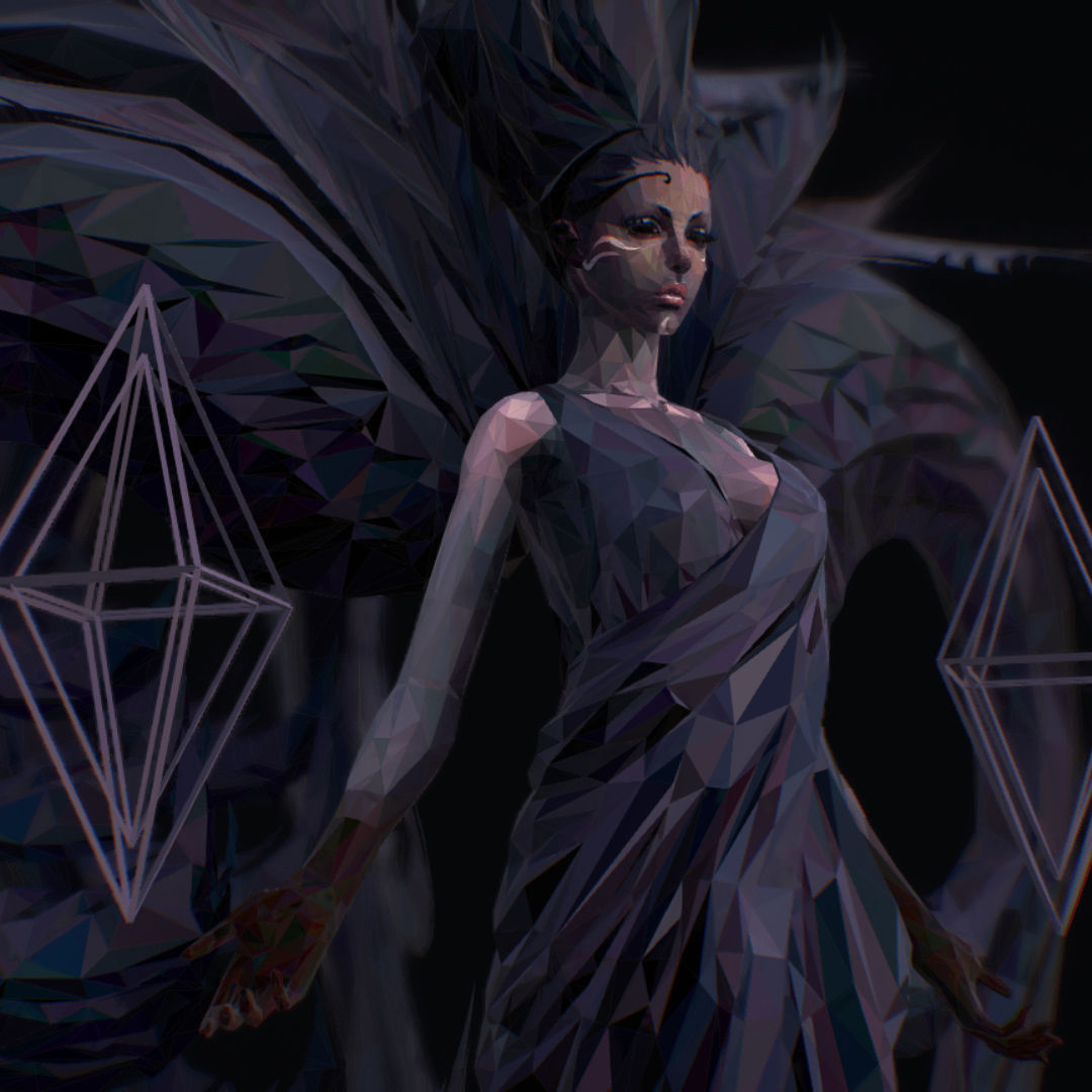 Polygon Art Dark Angel B  Witch 3d Model Low-poly 3D model_33