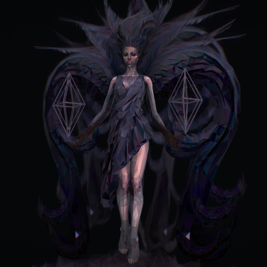 Polygon Art Dark Angel B  Witch 3d Model Low-poly 3D model_4