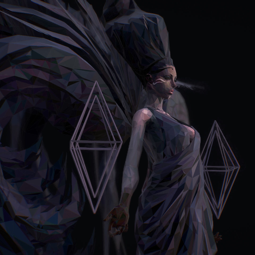 Polygon Art Dark Angel B  Witch 3d Model Low-poly 3D model_46