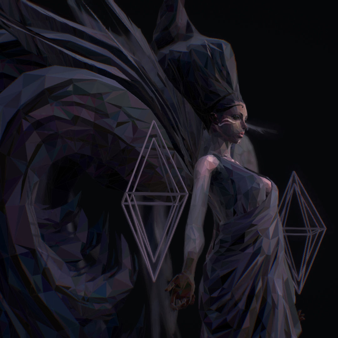 Polygon Art Dark Angel B  Witch 3d Model Low-poly 3D model_20