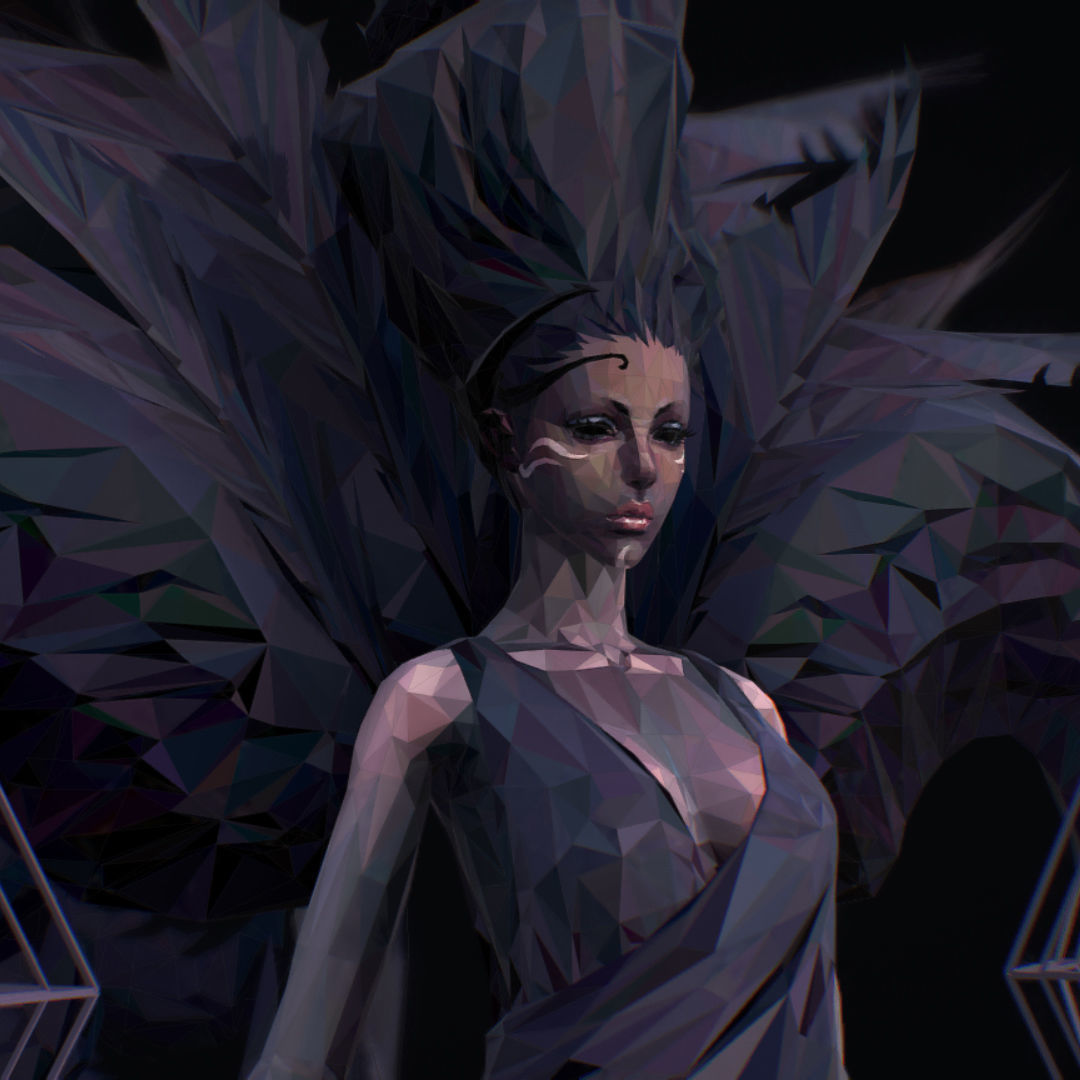 Polygon Art Dark Angel B  Witch 3d Model Low-poly 3D model_30