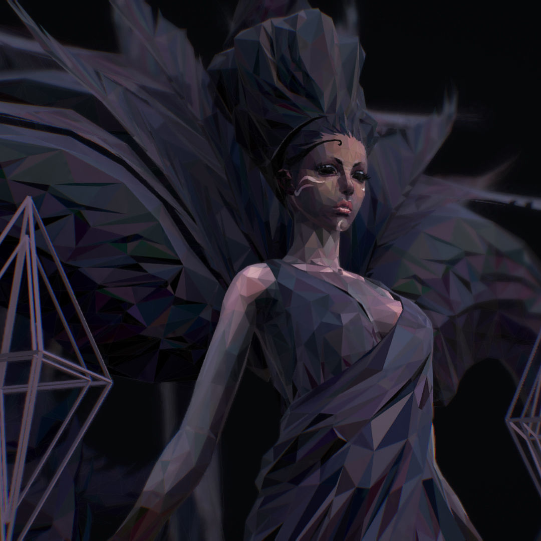 Polygon Art Dark Angel B  Witch 3d Model Low-poly 3D model_42
