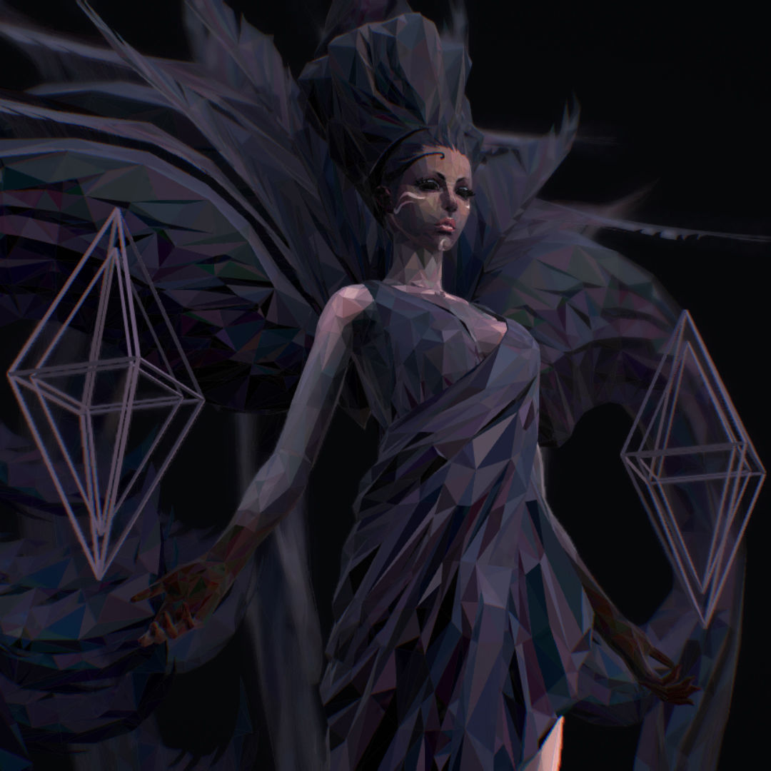 Polygon Art Dark Angel B  Witch 3d Model Low-poly 3D model_43