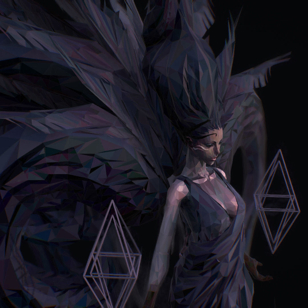 Polygon Art Dark Angel B  Witch 3d Model Low-poly 3D model_21