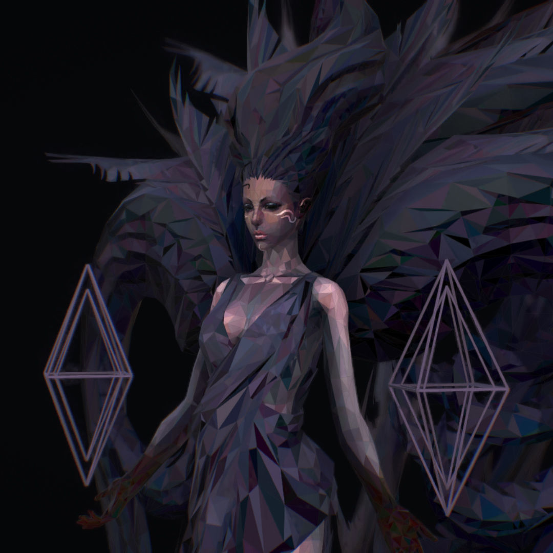 Polygon Art Dark Angel B  Witch 3d Model Low-poly 3D model_17