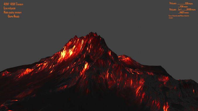volcano mountain with flames Low-poly 3D model