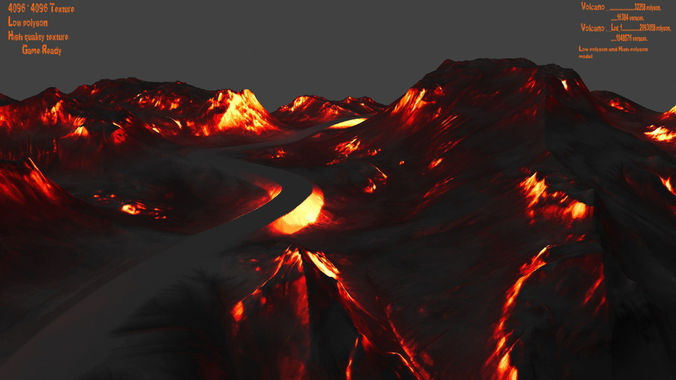 volcano mountain with flames Low-poly 3D model