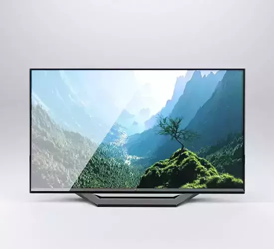 TV Low Poly with mountain view
