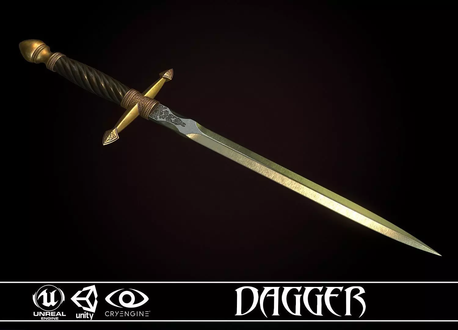 Medieval Dagger - game ready model Low-poly 3D model_0