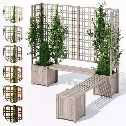 Eucalyptus wooden planter with plants and bench