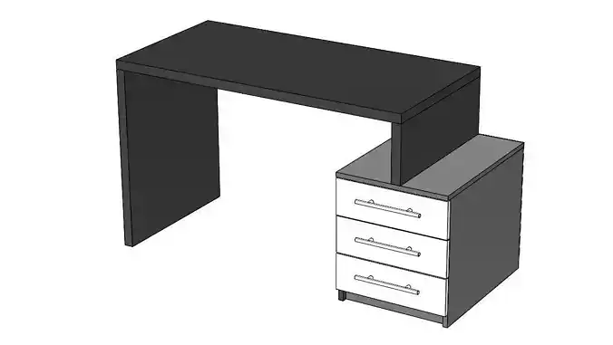 Office Desk furniture in black and white combination  Low-poly 3D model