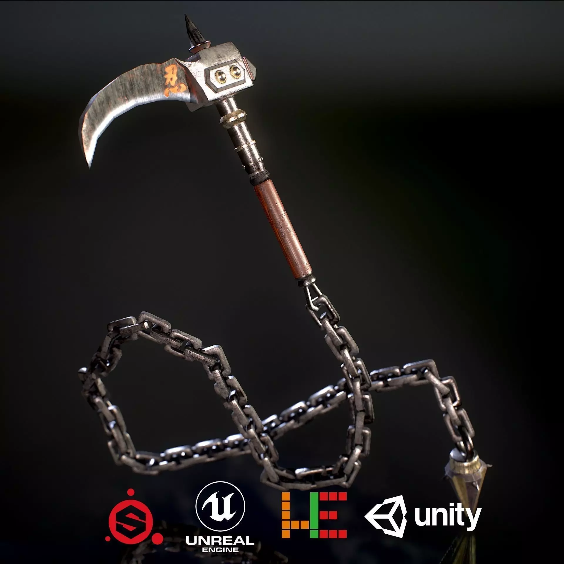 HIE Game Ready Kusarigama Low-poly 3D model_0