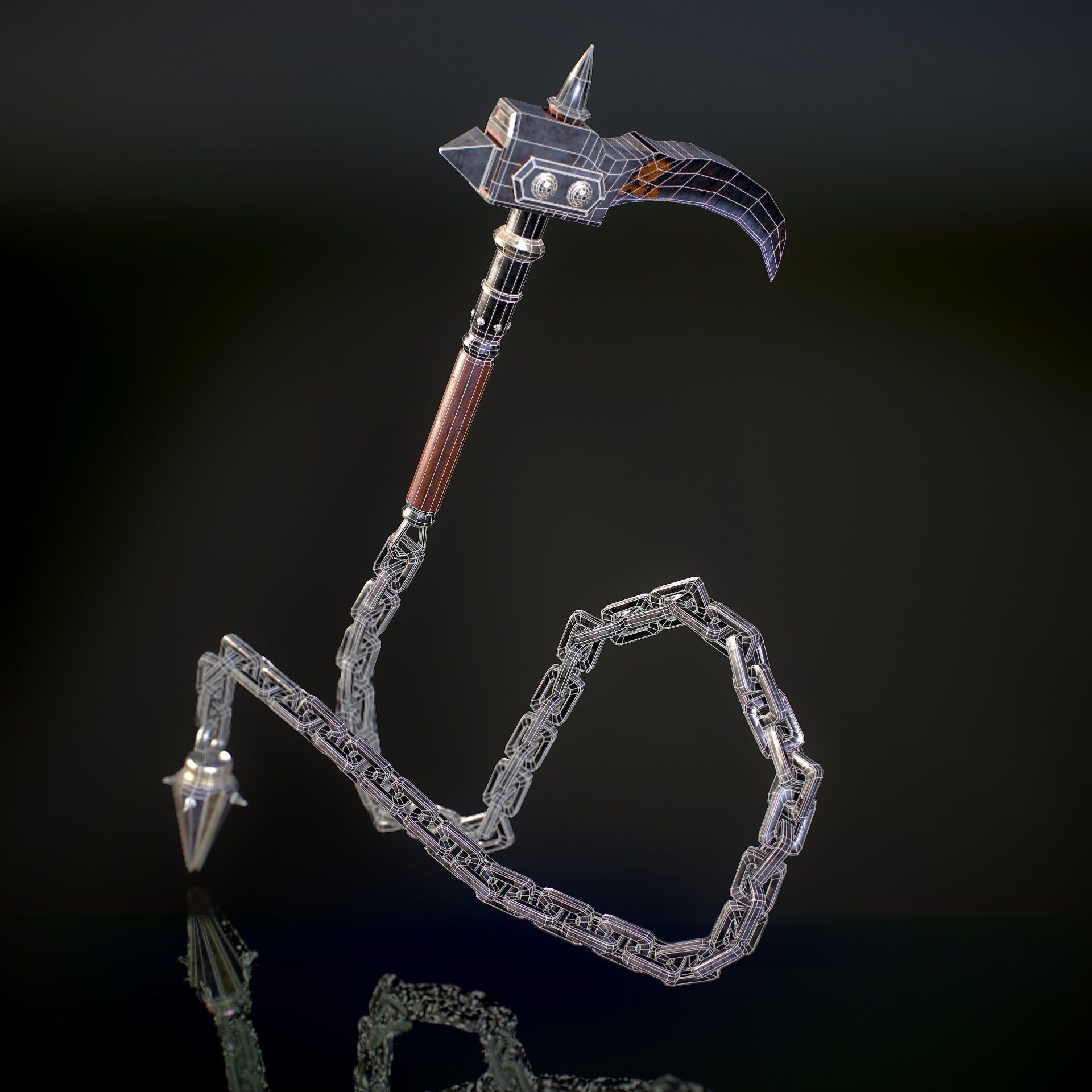 HIE Game Ready Kusarigama Low-poly 3D model_11
