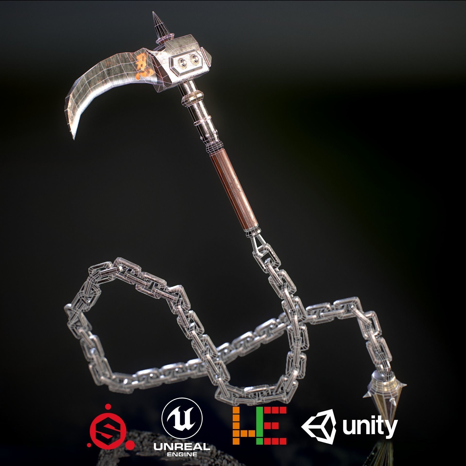 HIE Game Ready Kusarigama Low-poly 3D model_2