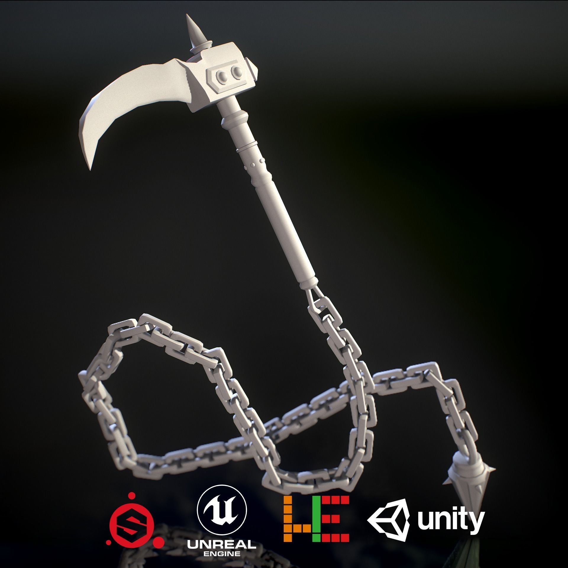 HIE Game Ready Kusarigama Low-poly 3D model_1