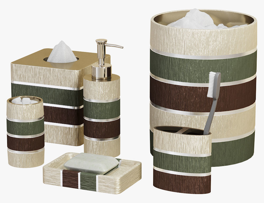 Modern Line Sage Striped Bath Accessories 3D model_1