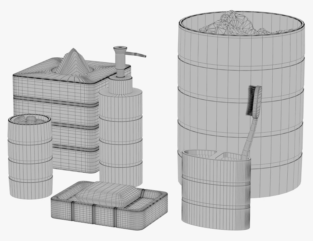 Modern Line Sage Striped Bath Accessories 3D model_2