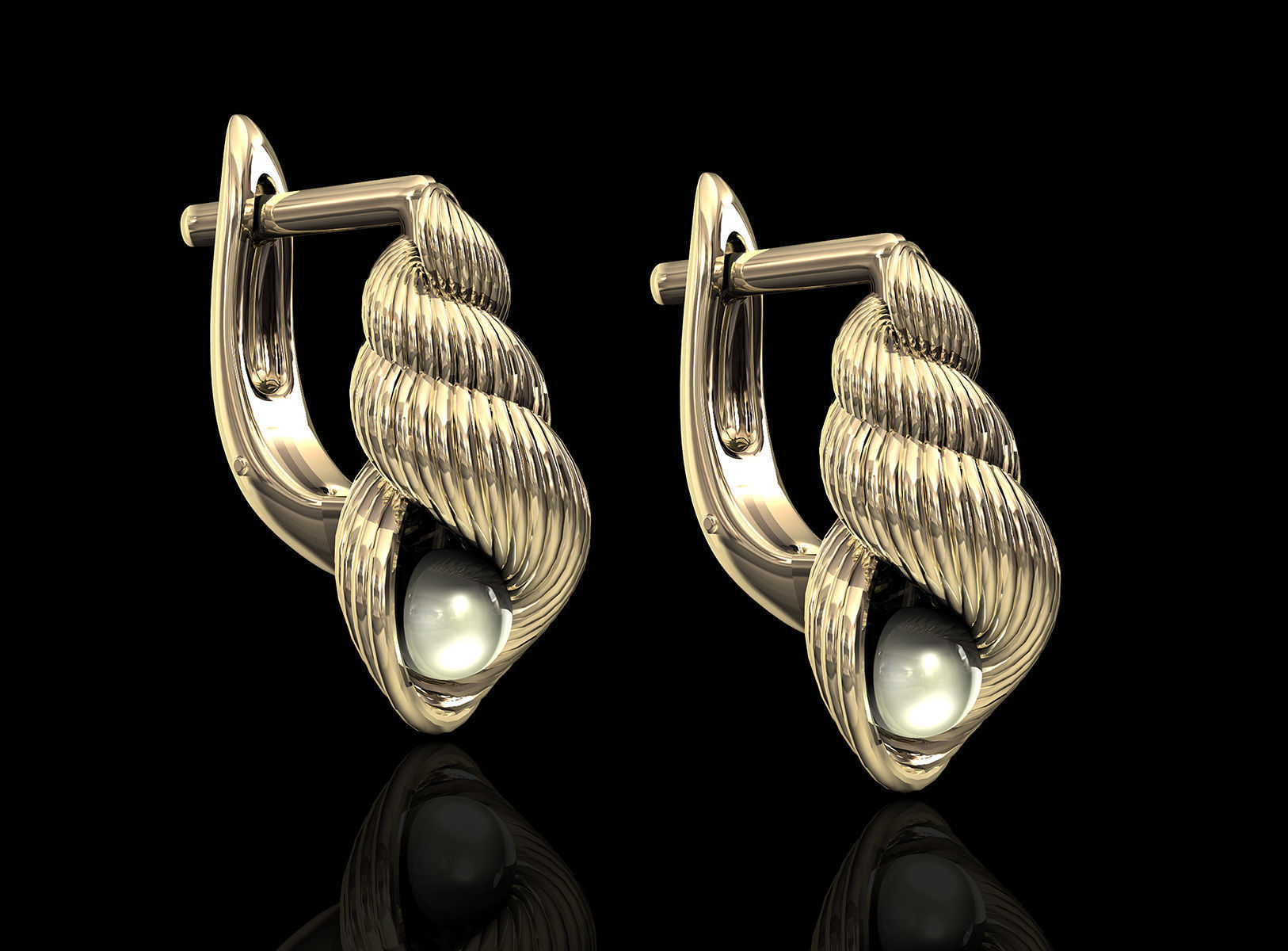 Shell with pearl earrings 3D print model_1