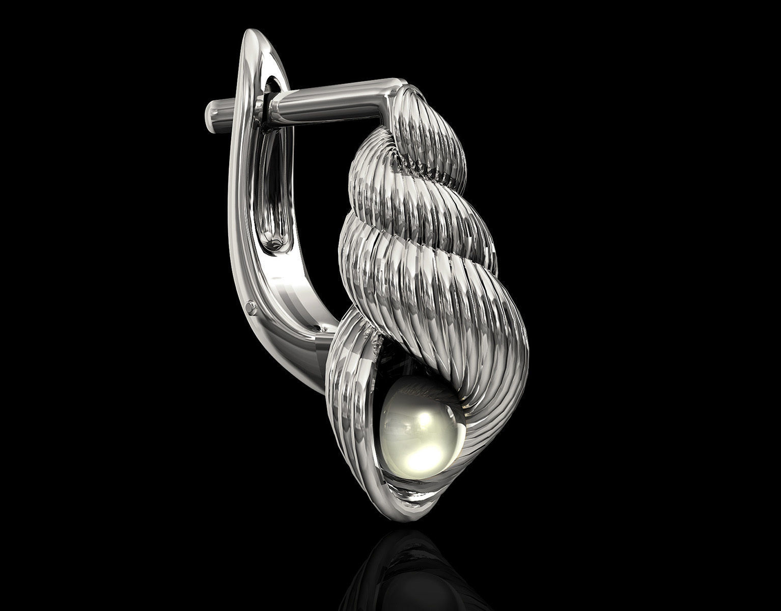 Shell with pearl earrings 3D print model_4