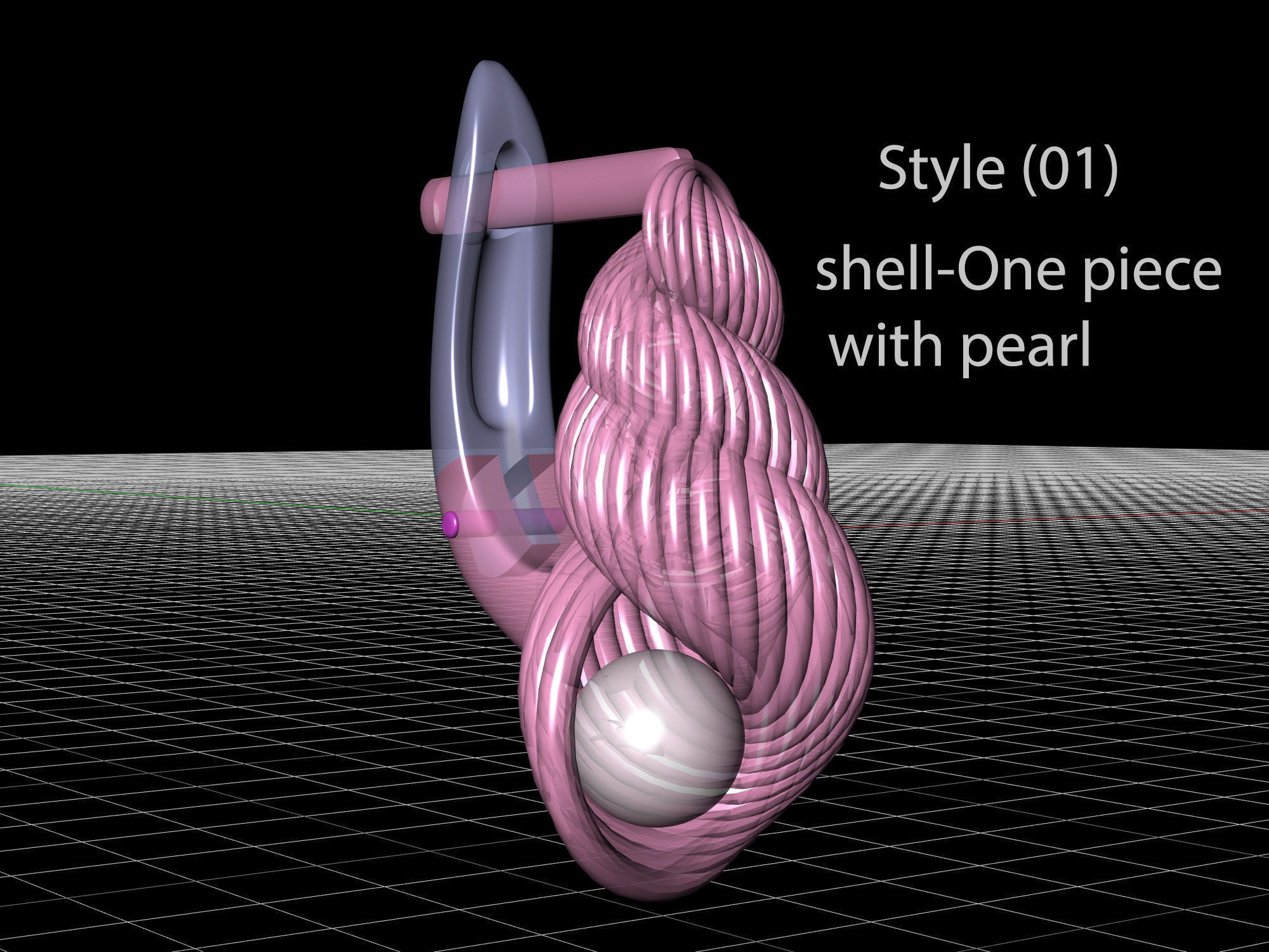 Shell with pearl earrings 3D print model_7