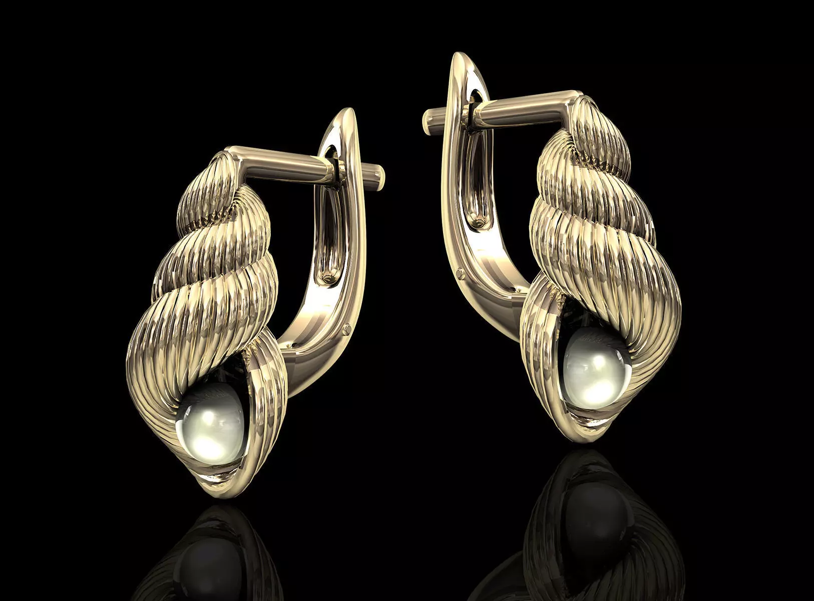 Shell with pearl earrings 3D print model_0