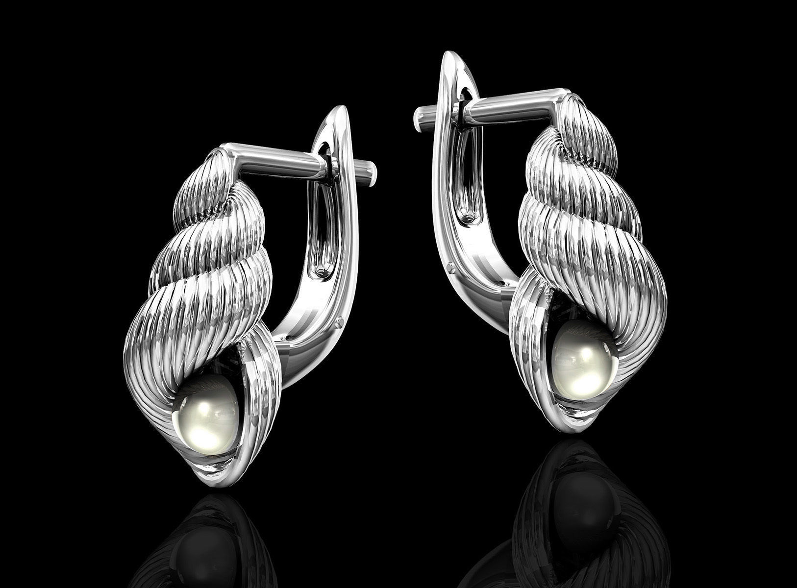 Shell with pearl earrings 3D print model_2