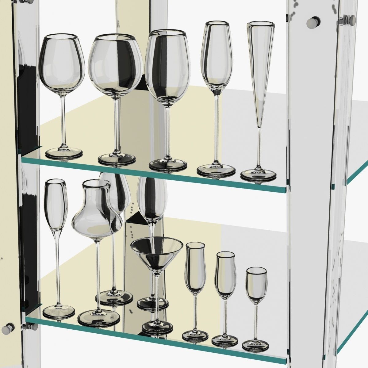 Adnet Rare Mirrored Art Deco Refraicher with botlle and glasses 3D model_5