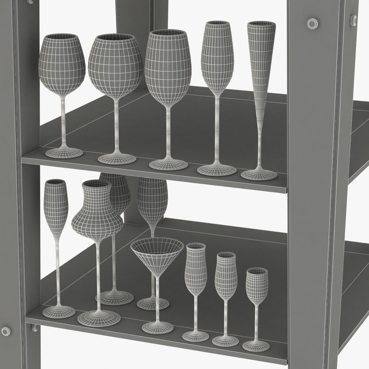 Adnet Rare Mirrored Art Deco Refraicher with botlle and glasses 3D model_7