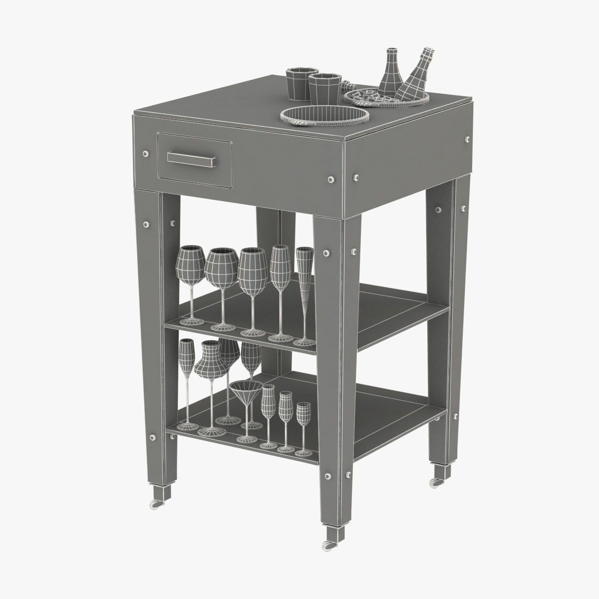 Adnet Rare Mirrored Art Deco Refraicher with botlle and glasses 3D model_9