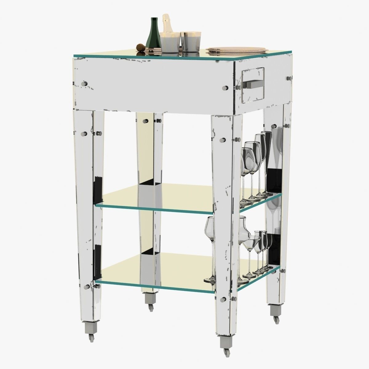 Adnet Rare Mirrored Art Deco Refraicher with botlle and glasses 3D model_3