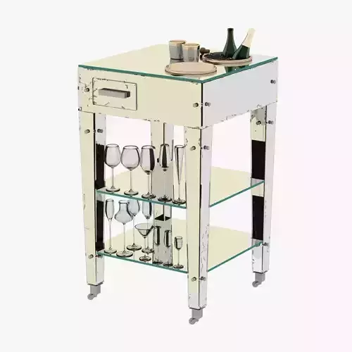 Adnet Rare Mirrored Art Deco Refraicher with botlle and glasses 3D model Adnet Rare Mirrored Art Deco Refraicher with botlle and glasses 3D model