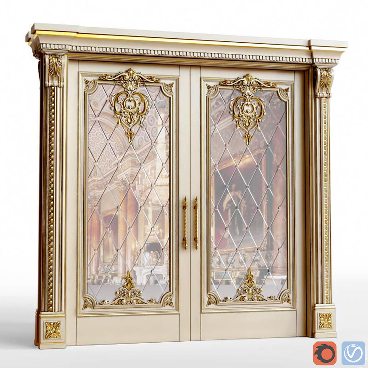 Sliding interior doors in classic style 3D model_1